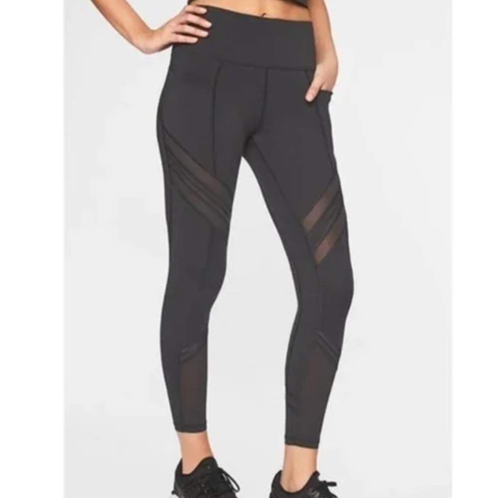 Athleta All In High Rise Mesh 7/8 Tight Leggings Black SZ S
